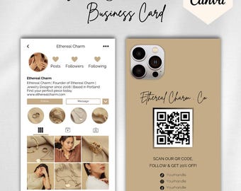 Jewelry Instagram Business Card Template: QR Code, Canva Editable (DIY Digital Download)