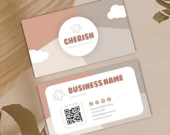 Cute QR Code Business Card Canva Template (Instant Download)