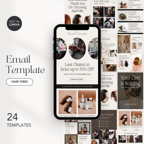 Email Template for Hair Salon, Hair Email Marketing, Hair Business Newsletter Template, Welcome Email, Mailchimp Email, Salon Email Template