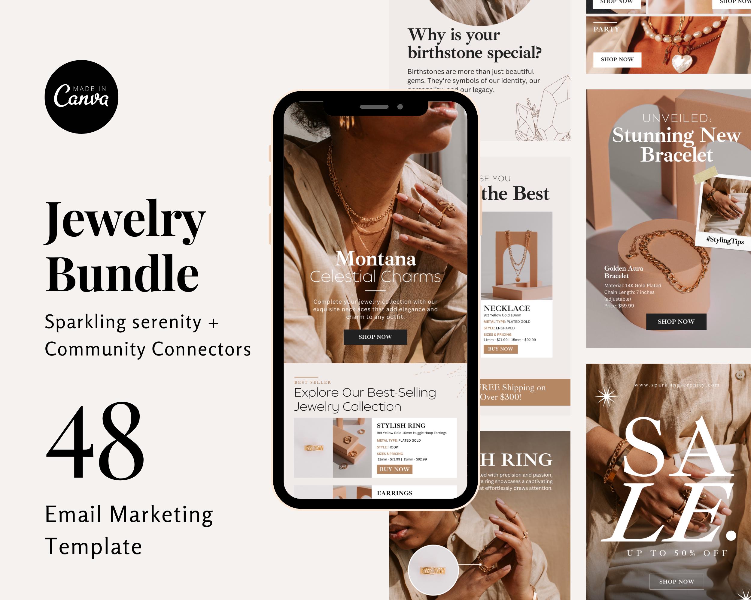 Jewelry Email Templates: Newsletter Designs for Canva (48 Page)