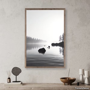 Fine Art Photography Print - Black and White Ocean Minimalist Wall Art Framed Beach Lifestyle Forest Home Decor (Digital Download)