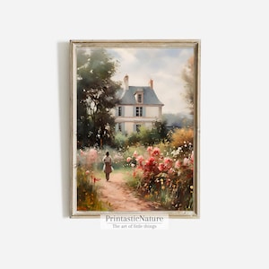 Rose Garden Vintage Painting, Vintage English Cottage Art PRINTABLE, Dining Room Decor, Digital Download, Wall Decor, Gift for a friend