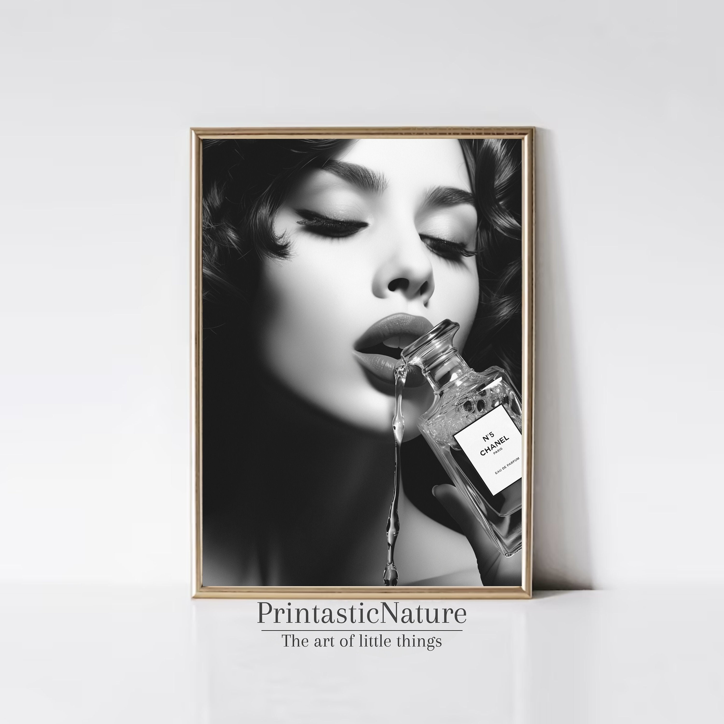 Woman Drinking Perfume Poster Luxury Fashion Print Black and -   Australia