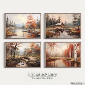 Esplendor de la naturaleza: Colección de estampados de bosques otoñales: decoración vibrante de la pared de otoño, arte rústico para el hogar, decoración de Airbnb, conjunto de carteles de otoño