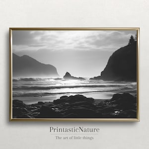 Fine Art Photography Print - Black and White Ocean Minimalist Wall Art Framed Beach Lifestyle Sunset Cliff Home Decor (Digital Download)