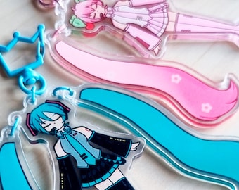 Hatsune Miku inspired Acrylic Keychain Charms, stickers and Print