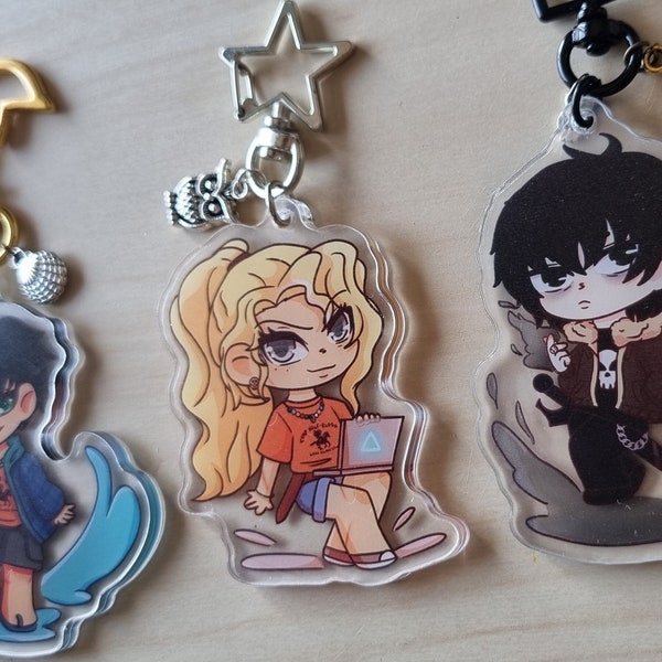 Percy Jackson, Annabeth Chase and Nico Di Angelo inspired Acrylic Keychain Charms and sticker by Mbani