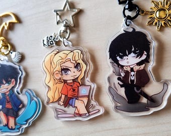 Percy Jackson, Annabeth Chase and Nico Di Angelo inspired Acrylic Keychain Charms and sticker