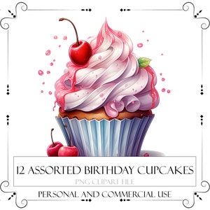 Watercolor Cupcakes Clipart, PNG Cupcake Clip Art, Watercolor Cupcake Bundle, Dessert Clipart, Cupcake Clipart, Commercial Use, Junk Journal