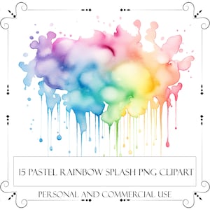 Aquarelle couleur Splash Clipart PNG Pastel arc-en-ciel éclaboussures Clipart usage commercial Téléchargement instantané Junk Journal Scrapbooking fabrication de cartes