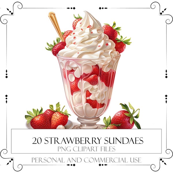 Strawberry Dessert, Strawberry Watercolor Clipart Bundle, Strawberry Ice Cream, Card Making, Junk Journal, Digital Scrapbook