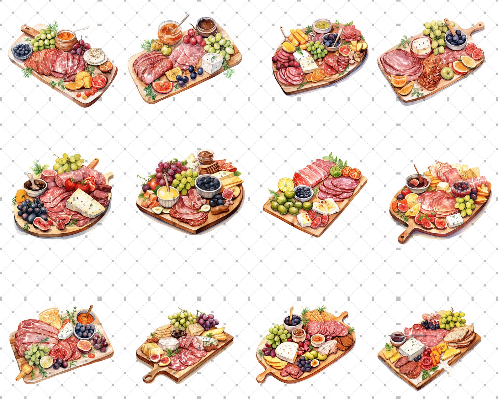 12 Charcuterie Board Clipart Watercolor Clipart Card Making - Etsy