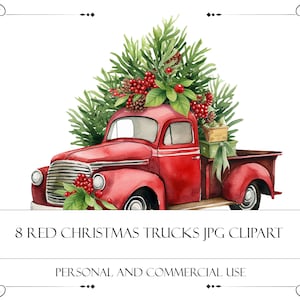 Christmas Watercolor Red Pickup Truck Jpg Clipart Vintage Farm Truck Cottagecore Clipart Farm Life Clip Art Scrapbooking Journaling