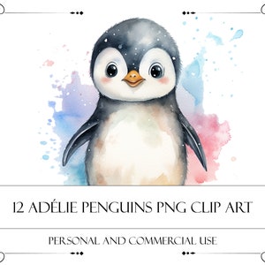 Cute Penguin Watercolor Clipart Christmas Clip Art Cute Penguin prints Wall Art Printables Scrapbooking Digital Downloads