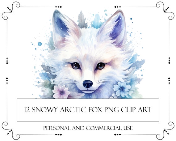 Snowy Arctic Fox Clipart Watercolor Fox Cute Fox Artful Fox