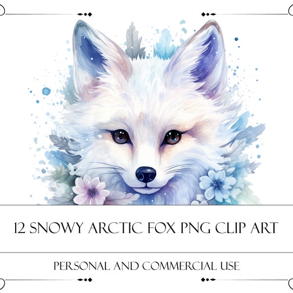 Snowy Arctic Fox Clipart Watercolor Fox Cute Fox Artful Fox