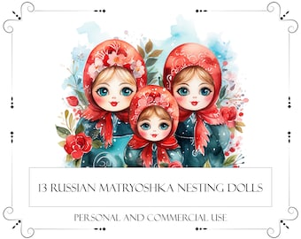 Christmas Russian Matryoshka Nesting Doll Clipart