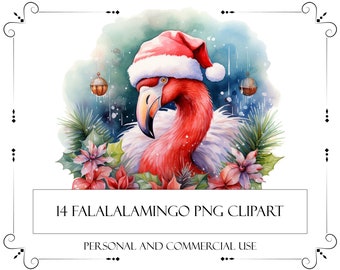 Christmas Flamingo Clipart Watercolor Tropical Bird PNG Flamingo Christmas Design Flamingo Shirt Exotic Clipart Png Instant Download Animals