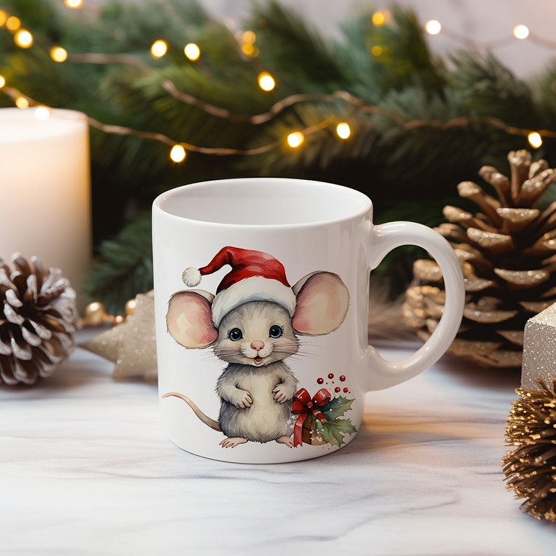Christmas Mouse Clipart PNG Cute Christmas Mouse Watercolor Mouse