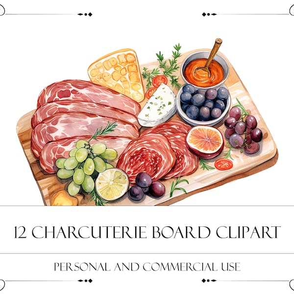 Charcuterie board clipart watercolor clipart card making journaling sublimation instant digital download