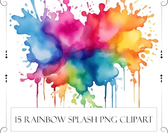 Akwarela Kolor Splash Clipart PNG Tęczowy Splatter Clipart Komercyjne Wykorzystanie Natychmiastowe Pobieranie Junk Journal Scrapbooking Card Making