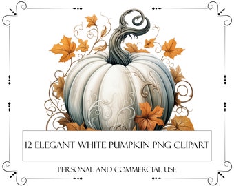 Pumpkin Clipart Watercolor Clip Art White Pumpkin Digital Download