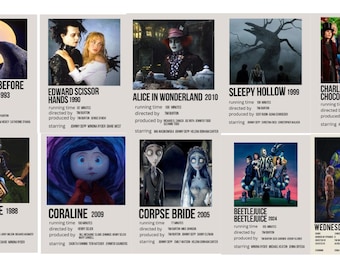 Tim Burton minimalistic movie posters / Tim burton movie poster / movie poster / Beetlejuice poster / Corpse bride poster / Wednesday poster
