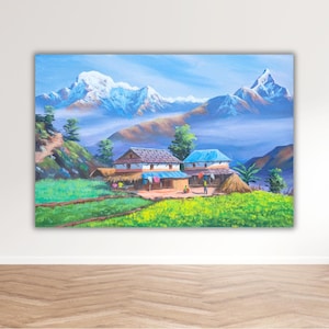 Nepali village with mountain range