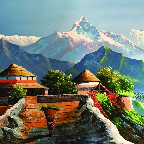 Mount Annapurna View From Dhampus Nepal Real Painting Digital Copy 2ftX4ft