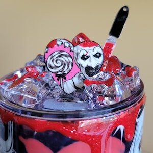 Horror themed 20 oz straight tumbler.  Including handmade horror topper.
