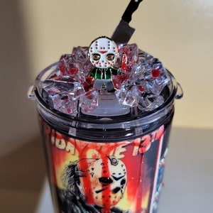 Horror themed 20 oz straight tumbler.  Including handmade horror topper.