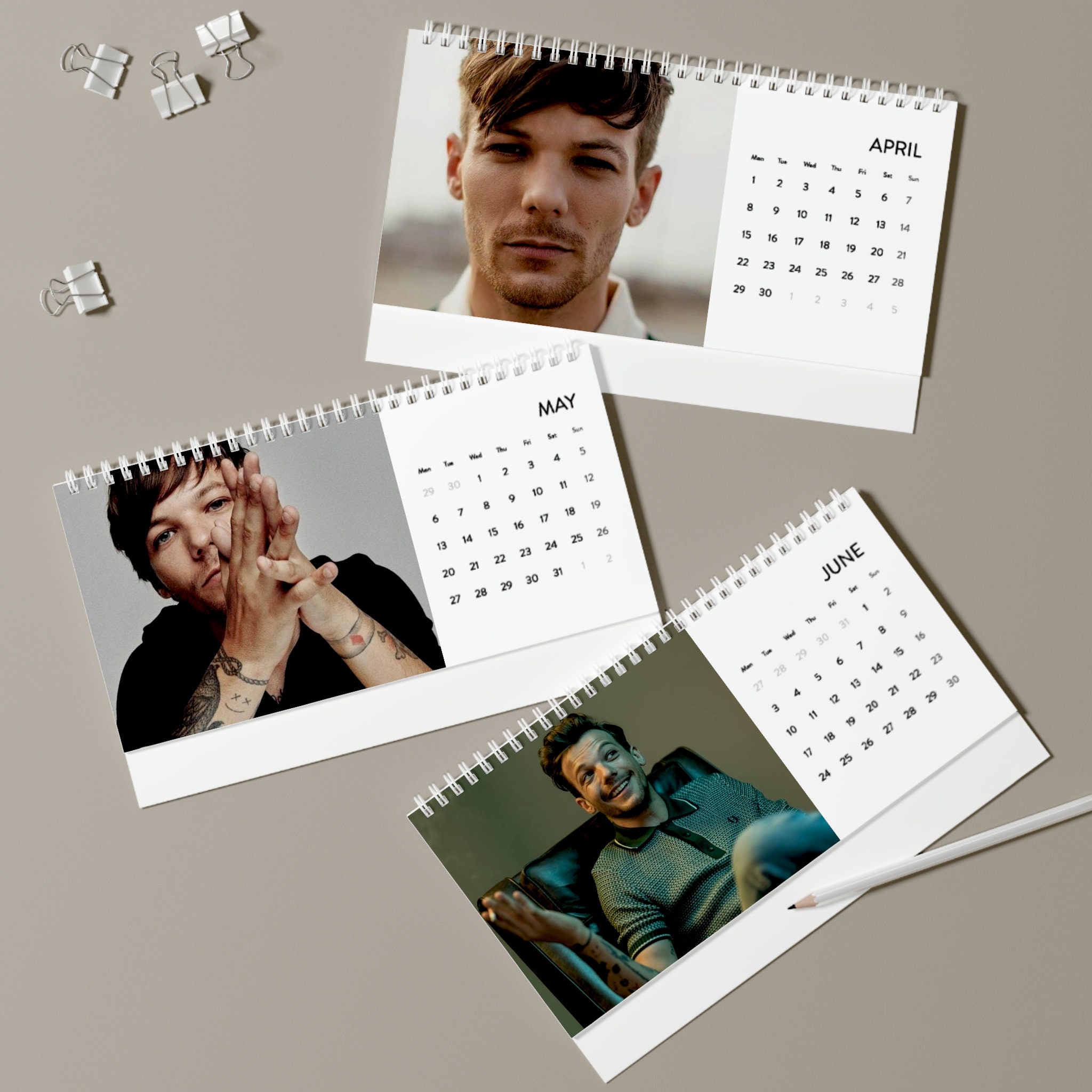 Louis Tomlinson Desk Calendar 2024 Grid Etsy