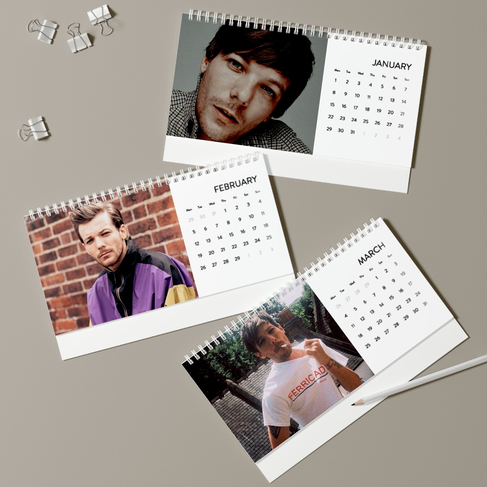 Louis Tomlinson Desk Calendar 2024 Grid Etsy
