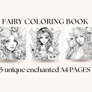 Enchanted Fairies - Digital Coloring Set of 5 - coloring pages of fairies - coloring book - kids coloring pages