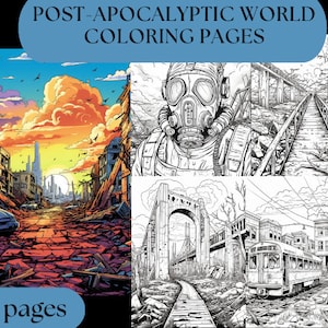 Apocalypse Visions: 40 Digital Coloring Pages of Post-Apocalyptic Landscapes - adult coloring pages  - DIGITAL PRODUCT