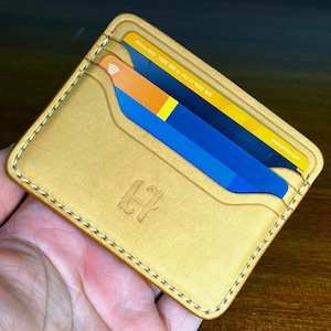 Natürlicher Vegetabil gegerbtes Leder Kartenhalter Vollnarbenleder Rindsleder Kleine Karte Brieftasche Patina Veg Tan EDC Ausrüstung Papa Geschenk für Männer
