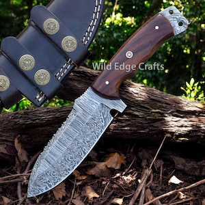 Handgefertigtes Kürschner Jagdmesser aus Damast-Stahl | Holzgriff | Personalisiert | Weihnachten | Neujahr | Geburtstag das beste Geschenk für ihn, Sohn, Vater
