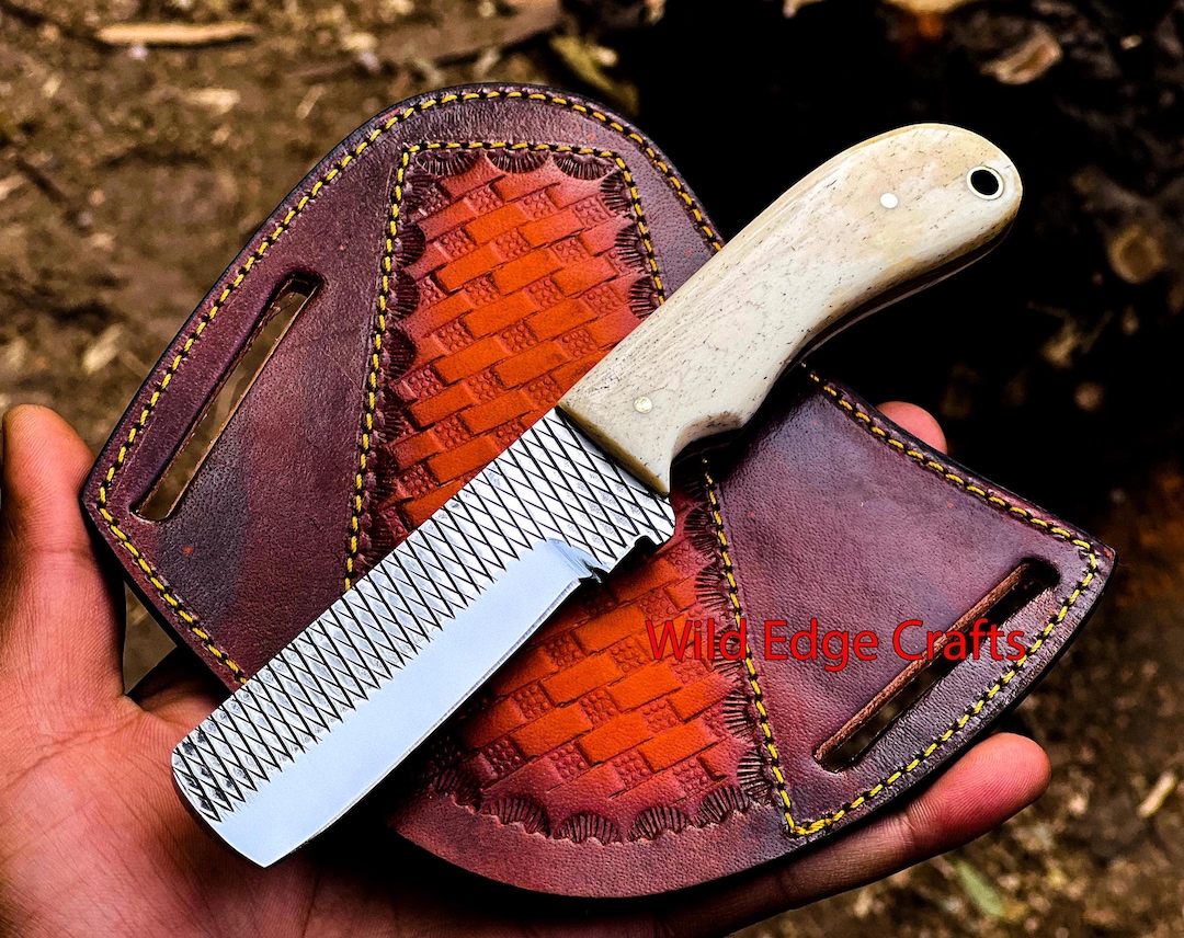 Handcrafted Cowboy Farrier Rasp Bull Cutter Knife with Leather Sheath main image 0
