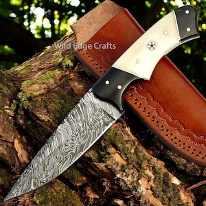 Handgefertigtes Kürschner Jagdmesser aus Damast-Stahl | Knochengriff | Personalisiert | Weihnachten | Neujahr | Geburtstag das beste Geschenk für ihn, Sohn, Vater