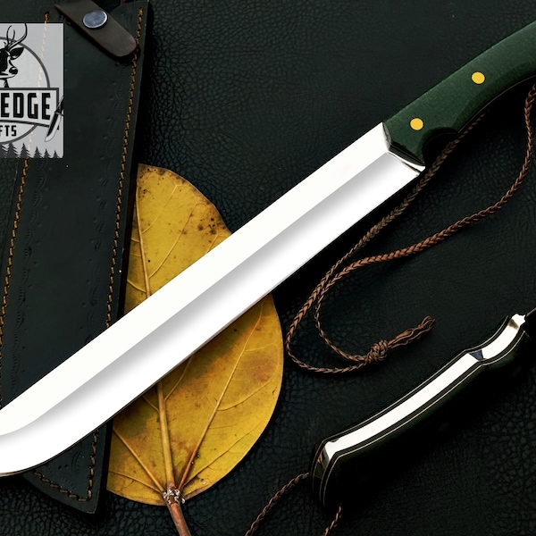 Ultimate Outdoor Companion: 16" D2 Steel Machete with Canvas Micarta Handle and Brass Rivets, Gift for Him ,Gift for Men’s,Gift for Husband.