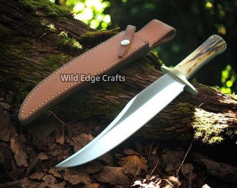 Handmade J2 Steel Big Hunting Bowie Knife | Stag Antler Handle | Personalized | Christmas | New Year | Birthday Best Gift For Him, Father