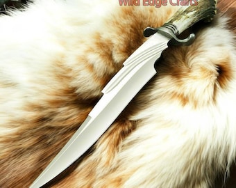 19&quot; Handmade D2 Steel Hunting Bowie Knife | Stag Antler Handle | Personalized | Christmas | New Year | Birthday Best Gift For Him, Father