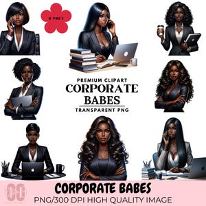 African American Corporate Women Clipart, Boss Babe PNG, Digital Download