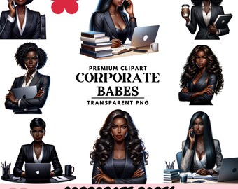 African American Corporate Women Clipart, Boss Babe PNG, Digital Download