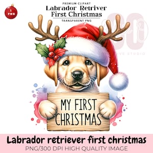 My First Christmas Labrador Retriever PNG, Xmas Dog Clipart Sublimation PNG, Festive Dog Portrait, Dog Breed Ornament Image Instant Download