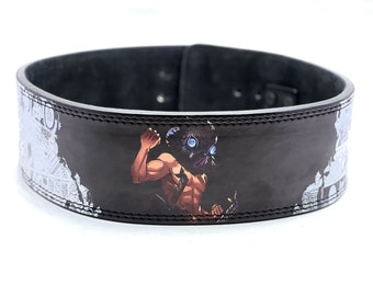 Inosuke hashibira, demon slayer Powerlifting Anime Cinturón QualityLeather Cinturón 4 "de ancho, resistente, 10 mm de espesor, cinturón de palanca ajustable Wei