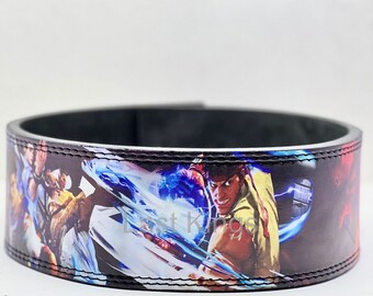 Leren powerliftingriem Street Fighter Anime: 4" breed, 10 mm dik