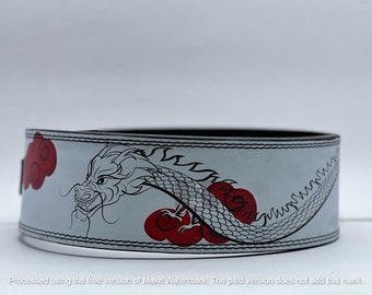 Leren riem met witte drakenleer: 4" zware trainingsriem