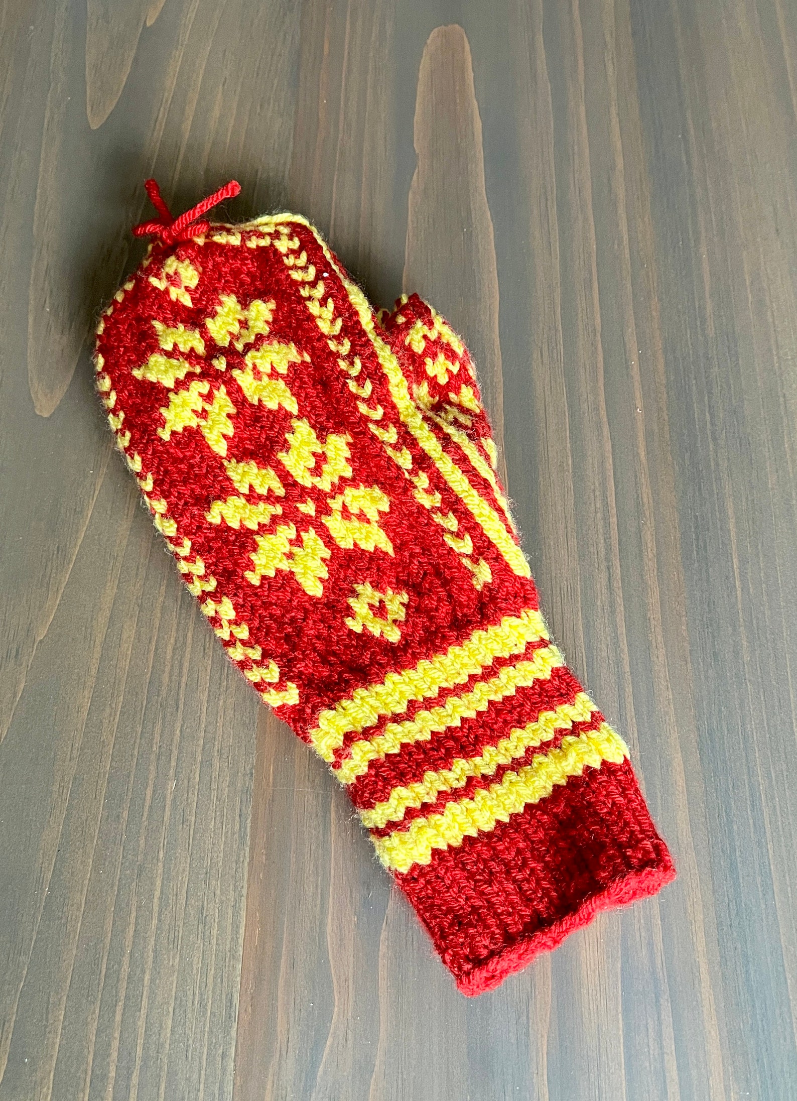 Bright Yellow and Red Hand Knit Mittens in a Classic Snowflake Design ...