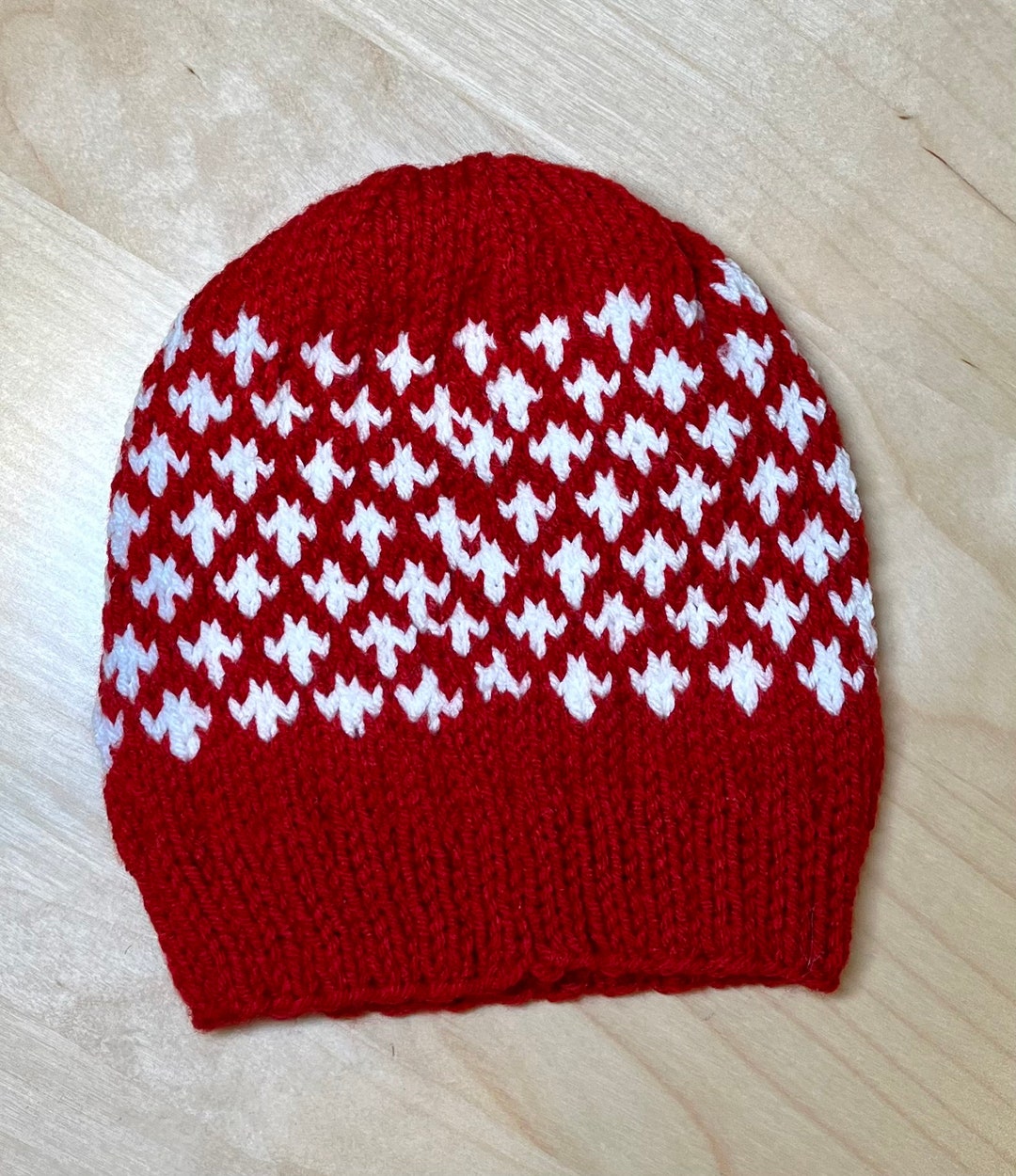 Red & White Hand‑Knit Chunky Beanie (Unisex) ?OZ Adult Beanie unisex hat Chunky Hand-Knit Hat PomPom  main image 4